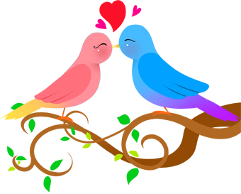 Clip Art Of A Pair Of Blue And Pink Love Birds Sharing A Birdy Kiss