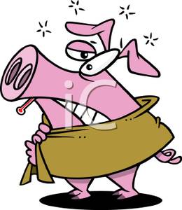 Clipart Image Of A Sick Pig Wrapped In A Blanket With A Thermometer