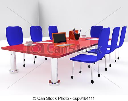 Clipart Of Conference Room With Red Desk And Chairs   Conference Room