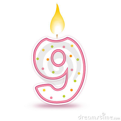 Cute Number Birthday Candle   Nine Isolated On White Background