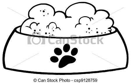Eps Vectors Of Outlined Dog Bowl With Food   Wet Dog Food In A Black