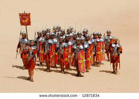 Group Of Roman Soldiers During Roman Show In Jerash Jordan   Stock