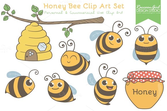 Honey Bee Clip Art Set   Illustrations On Creative Market
