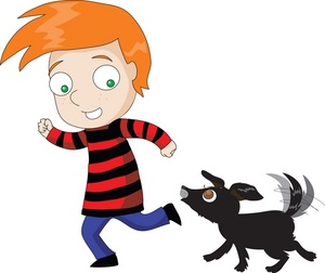 On Image A Cartoon Boy With Red Hair Running And Playing With His Dog