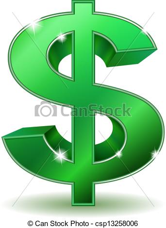 Vector Clipart Of Green Dollar Sign Isolated On White Background    