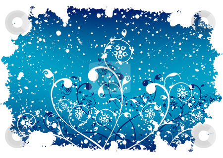 Abstract Grunge Winter Background With Flakes And Flowers In Blu Stock    