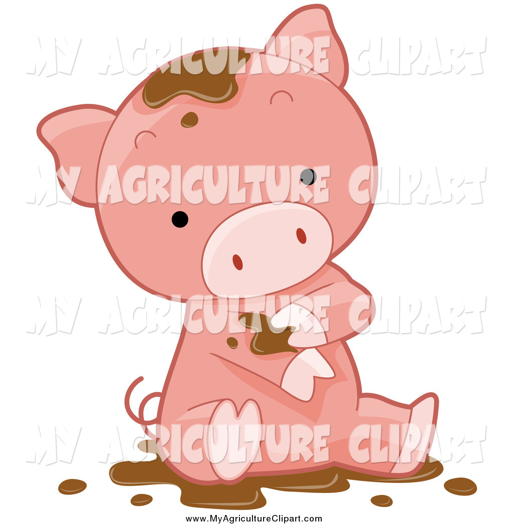 Cartoon Agriculture Clipart Of A Cute Pig In Mud By Bnp Design Studio