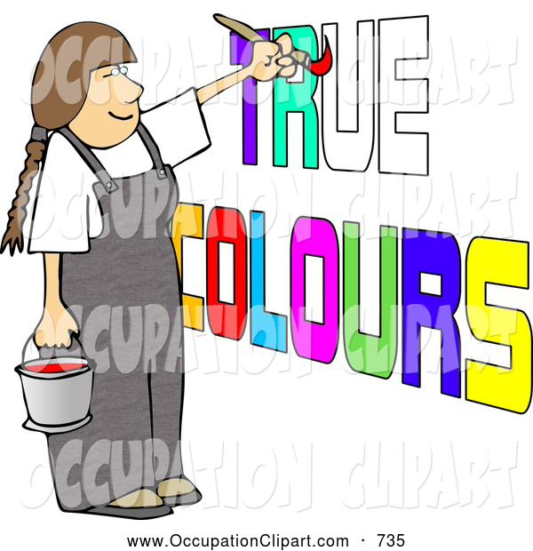 Clip Art Of A White Female Painter Painting True Colours On A Wall By