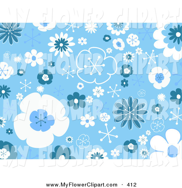 Clip Art Of A Wintery Background Of Blue And White Flowers Bursts And    