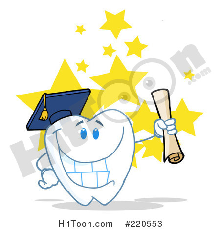 Clipart  220553  Tooth Character Grad Holding A Diploma Over Stars By