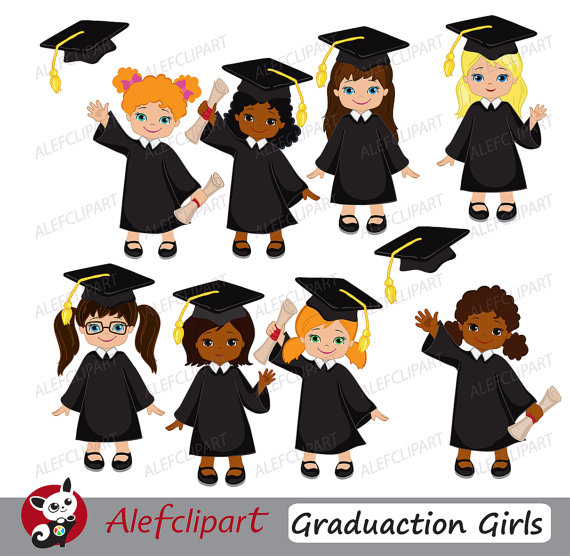 Clipart Girls Graduation Girls Clipart Commercial By Alefclipart