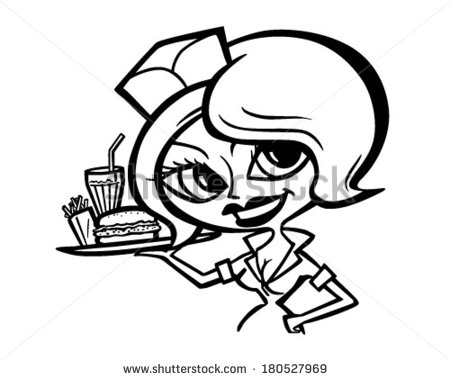 Cute Waitress 2   Retro Clipart Illustration   Stock Vector