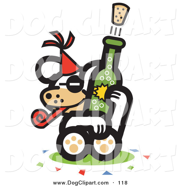 Dog Popping A Cork Off Of A Bottle Of Champagne At A New Year S Party