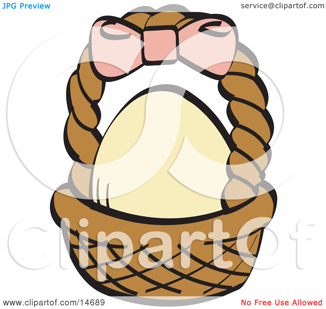 Egg In A Brown Easter Basket With A Pink Bow On The Handle Clipart