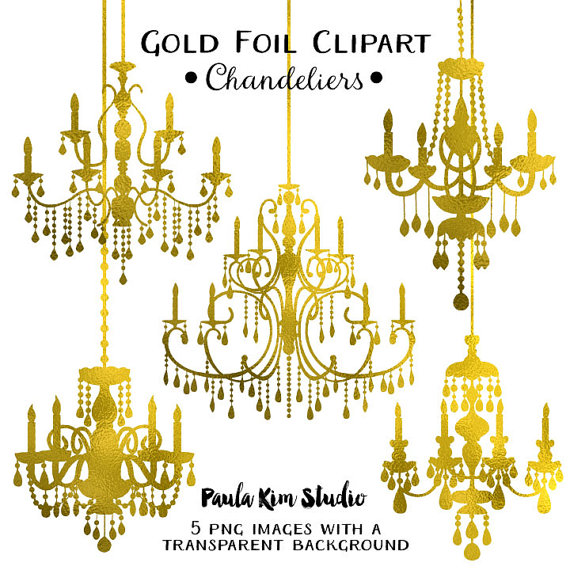 Gold Foil Chandelier Clipart Wedding Clip Art Instant Download