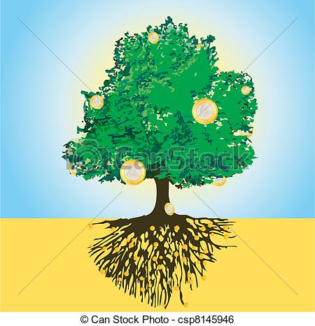 Magic Money Tree With Golden Roots And Euro Coins
