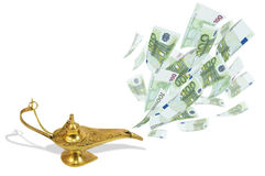 Money Fly Out Of Aladdin S Magic Lamp Royalty Free Stock Photos
