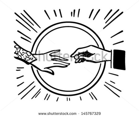 Placing Wedding Ring   Retro Clip Art Illustration   Stock Vector