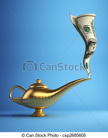 Stock Illustrations Of Magic Lamp With Money   Golden Magic Aladdin