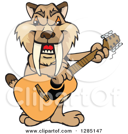 1285147 Clipart Of A Cartoon Happy Saber Toothed Tiger Playing An