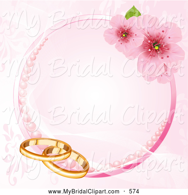 Bridal Clipart Of A Ring Or Circle Of Cherry Blossoms Pink Pearls And