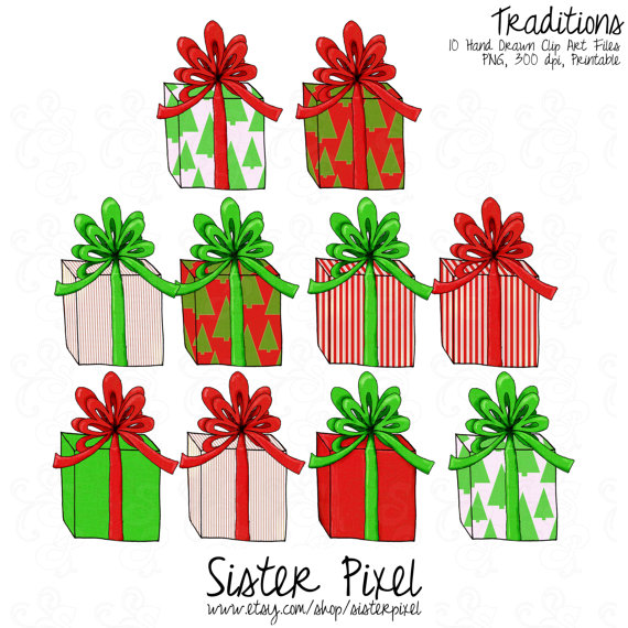Christmas Packages Clip Art Hand Drawn Unique Digital Images For