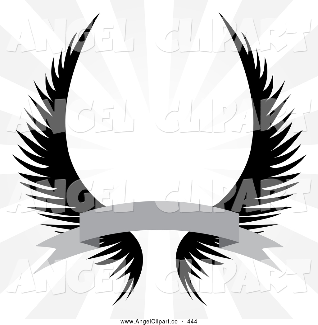 Clip Art Of A Set Of Spooky Gothic Angel Wings With A Banner Over A