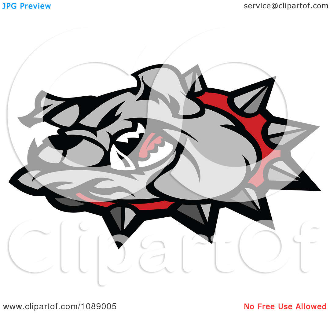 Clipart Mean Gray Bulldog Mascot Head   Royalty Free Vector