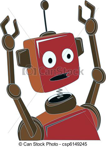 Confused Upset Goofy Cartoon Illustration Of Robot With Raised Arms