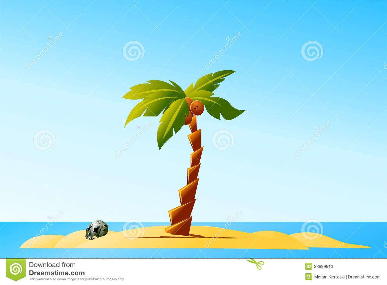 Deserted Island With Skull And Palm Tree 