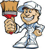 Happy Painter Contractor Standing With Paint Brush Cartoon Vecto
