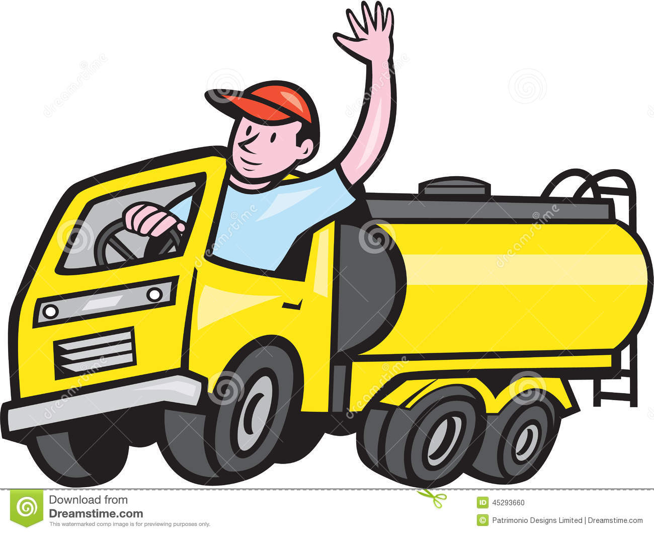 Illustration Of A Tanker Truck Petrol Tanker With Driver Waving Hello