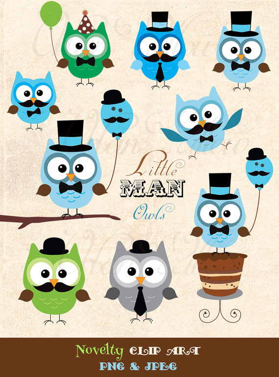 Little Man Owls   Clip Art Set In Premium Quality 300 Dpi Png And