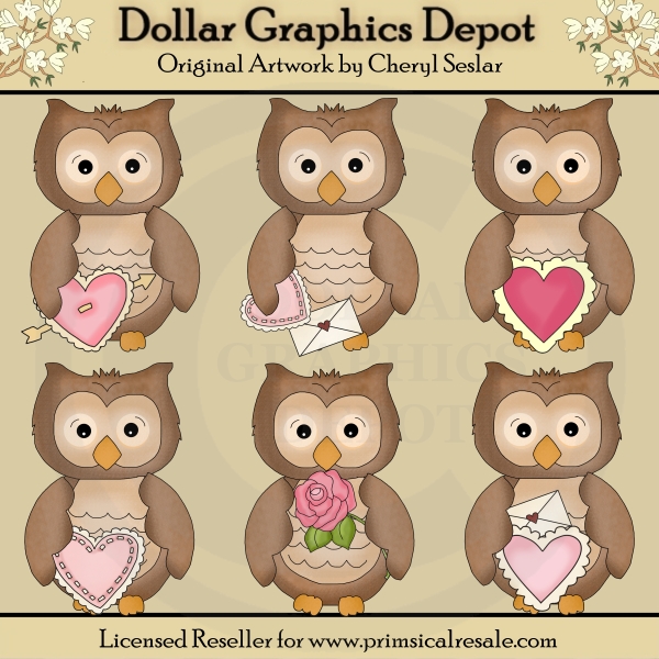 Little Owls   Valentines   Clip Art    1 00   Dollar Graphics Depot