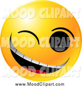 Mood Of A Yellow Happy Emoticon Face Winking And Grinning Clipart