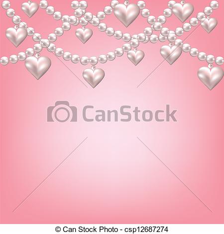 Of Heart Pearl Necklace Pink Background Csp12687274   Search Clipart