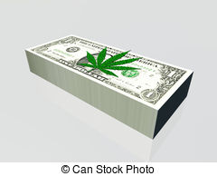 Pile Of Us Currency And Marijuana Leaf Stock Illustration