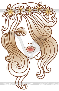Beautiful Woman With Flower Wreath   Vector Clip Art