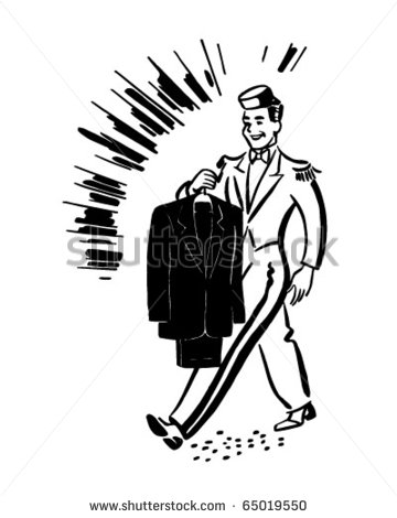 Bellhop With Clean Suit   Retro Clipart Illustration   Stock Vector