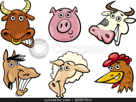 Cartoon Farm Animals Heads Set Stock Vector Clipart Cartoon