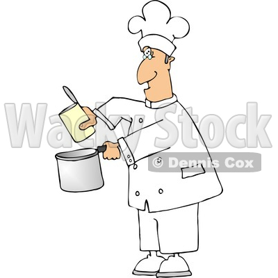Chef Pouring Food From A Can Into A Cooking Pot Clipart   Dennis Cox