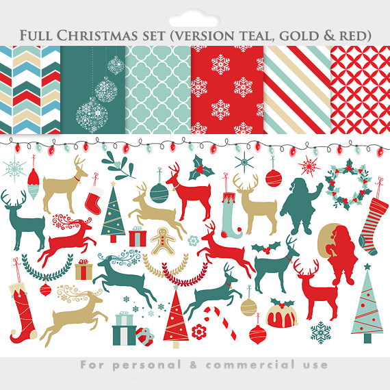 Christmas Clipart And Papers   Reindeer Clip Art Digital Papers    
