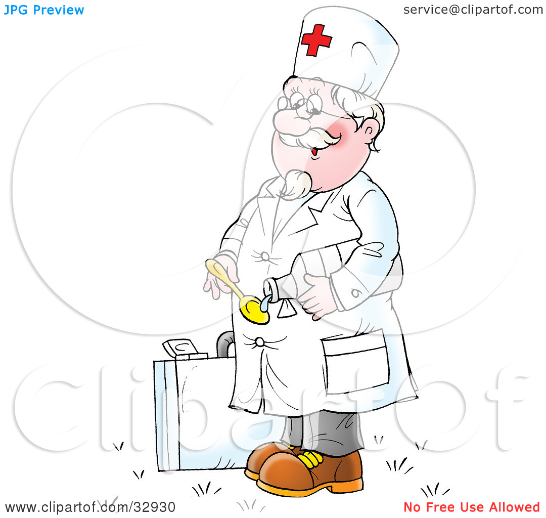 Clipart Illustration Of A Senior Doctor Pouring Medicine Into A Spoon