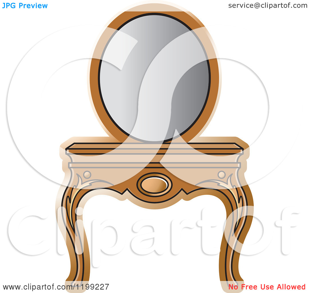 Clipart Of A Brown Vanity Table And Mirror   Royalty Free Vector    