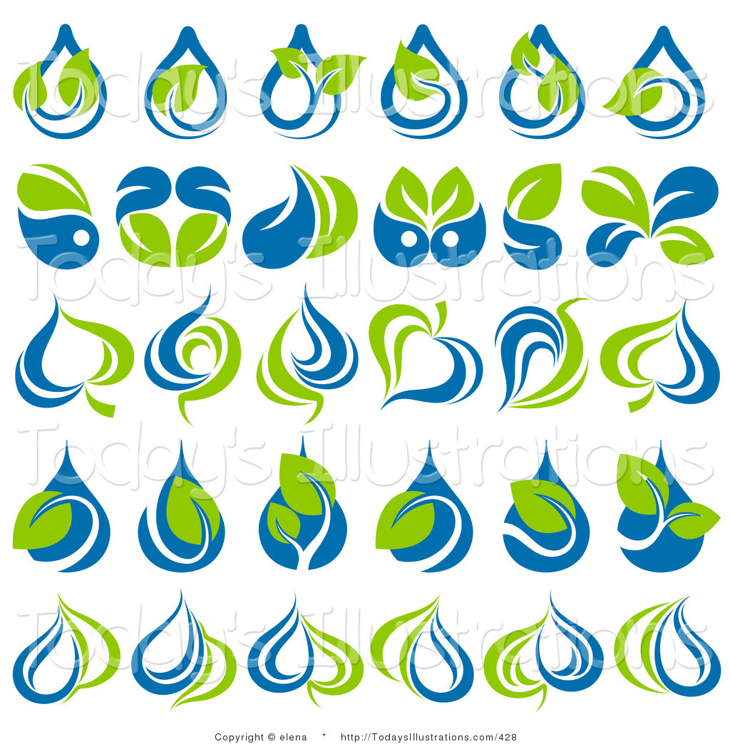 Clipart Of A Digital Collage Of Green Leaf And Water Drop Logo Icons