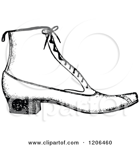 Clipart Of A Vintage Black And White Pointy Ladies Shoe   Royalty Free