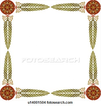 Clipart   Square Frame With Red And Gold Circle Corners And Green Leaf    