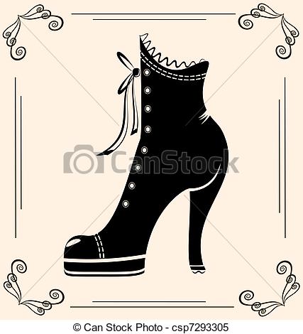 Clipart Vector Of Vintage Ladies Shoe   On Vintage Background Is Black