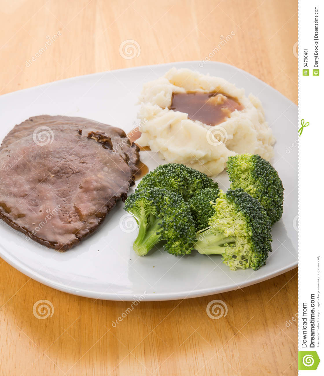 Dinner Of Sliced Roast Beef Mashed Potatoes With Gravy And Fresh    