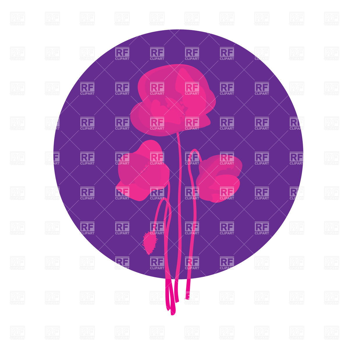 Four Purple Poppy Silhouettes On Violet Circle Download Royalty Free    